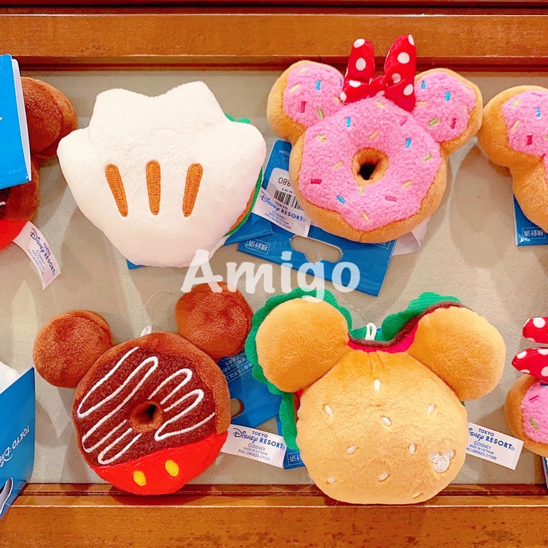 日本 迪士尼樂園 米奇 米妮 食物造型 割包 掛包 甜甜圈 漢堡 磁鐵 吸鐵 娃娃磁鐵 絨毛磁鐵 吊飾 掛飾