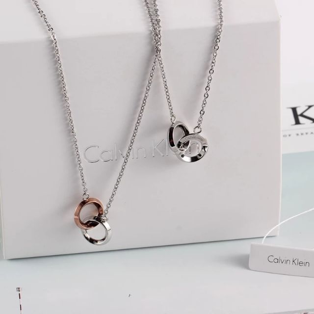 Ck項鍊男女鎖骨鏈18k玫瑰金韓版情侶一對雙環吊墜現貨 蝦皮購物