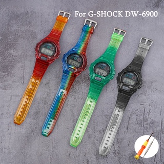 卡西歐 G-SHOCK DW-6900 手鍊腕帶多彩防水錶帶透明 Tpu 錶帶的樹脂錶帶 + 卡西歐 G-SHOCK D