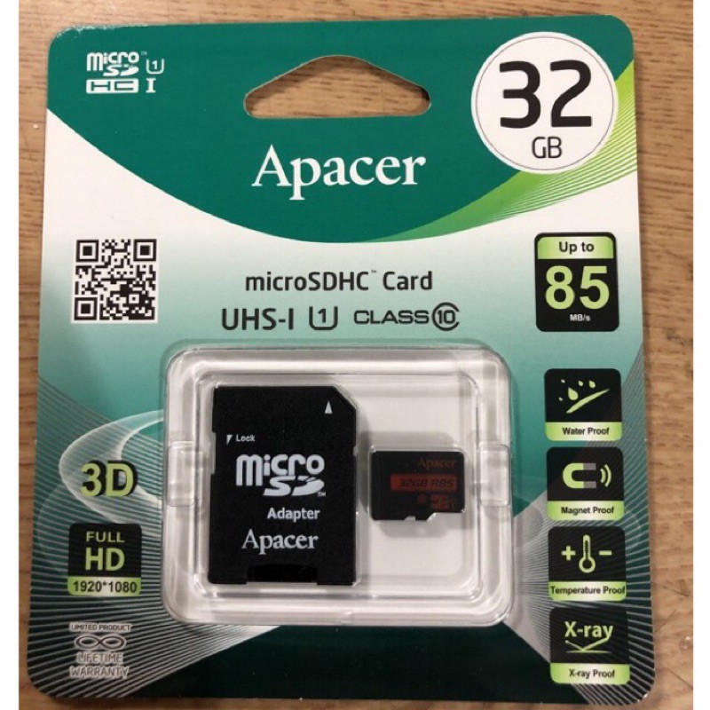 Apacer宇瞻 32G MicroSDHC UHS-I Class10記憶卡(85MB/s)