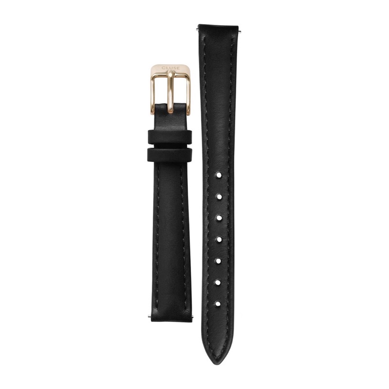 (全新) CLUSE荷蘭精品手錶 黑色皮革金錶扣替換錶帶/12mm