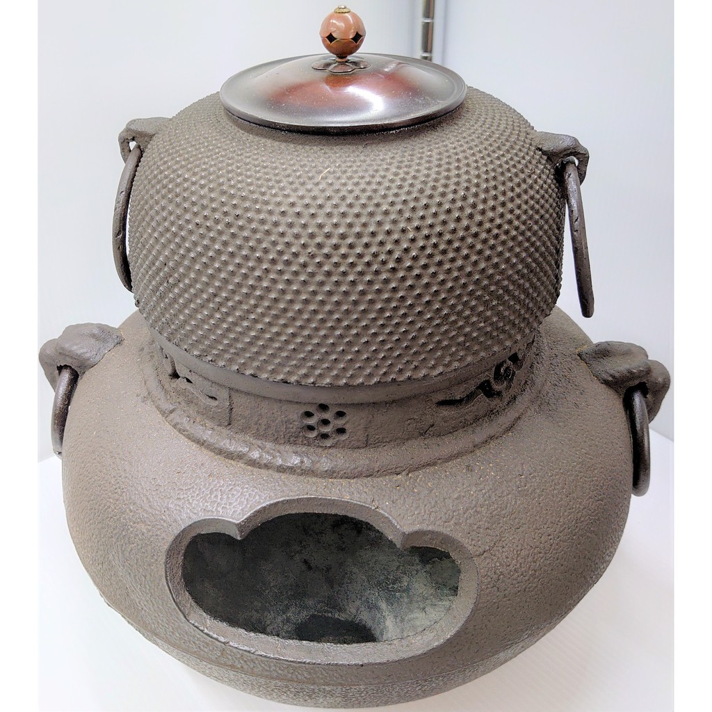 日本鬼面風爐銅蓋可燒水茶道擺飾品(全新品)
