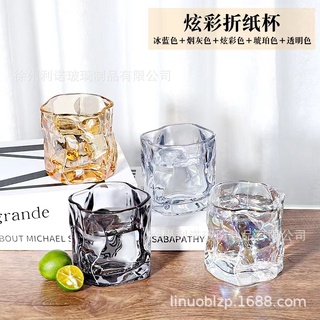 扭曲威士忌杯 Ins簡約 日式扭扭杯 方形玻璃水杯 扭曲威士忌杯 異行杯子玻璃杯咖啡杯炫彩彩虹不規則玻璃杯