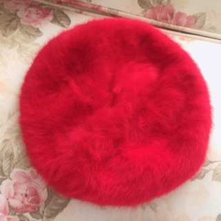 兔毛 正紅色貝蕾帽畫家帽