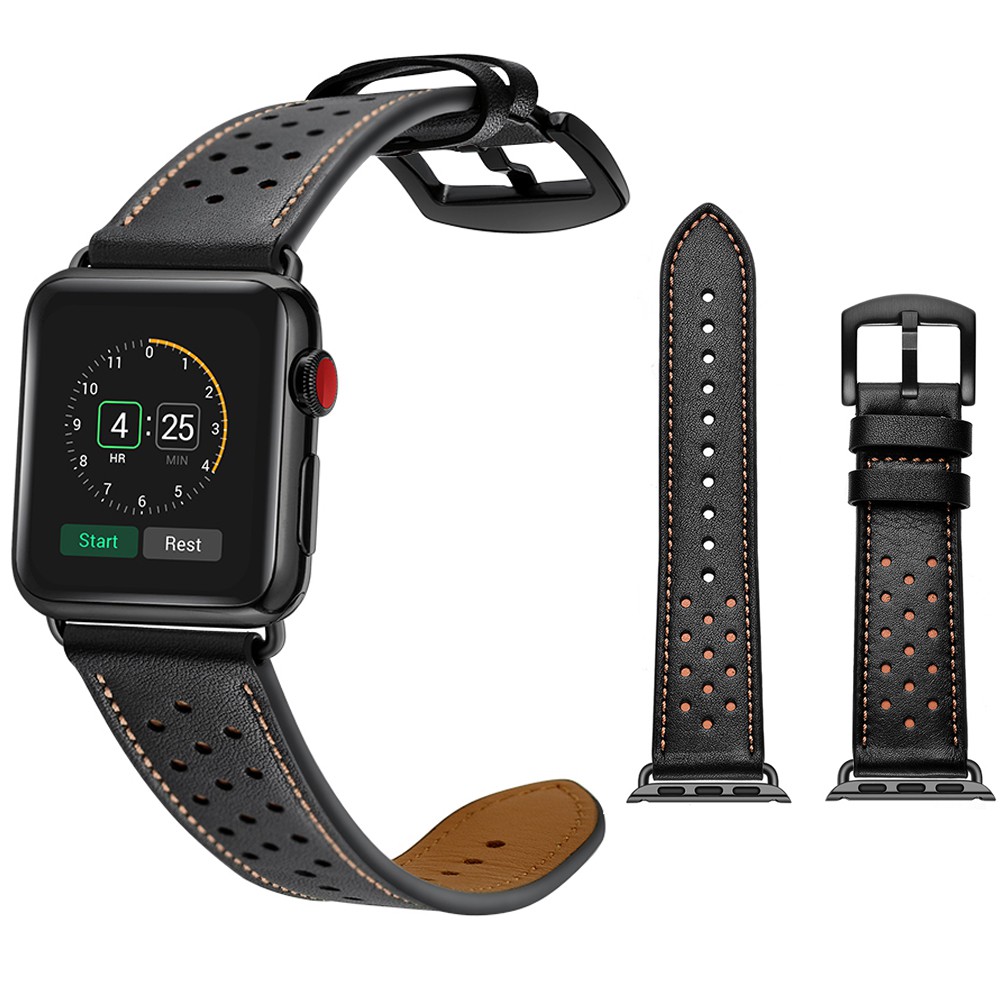 真皮錶帶適用Apple watch 1 2 3 4 5代 iwatch 頭層牛皮洞洞款 蘋果手錶錶帶最新款 帶連接器