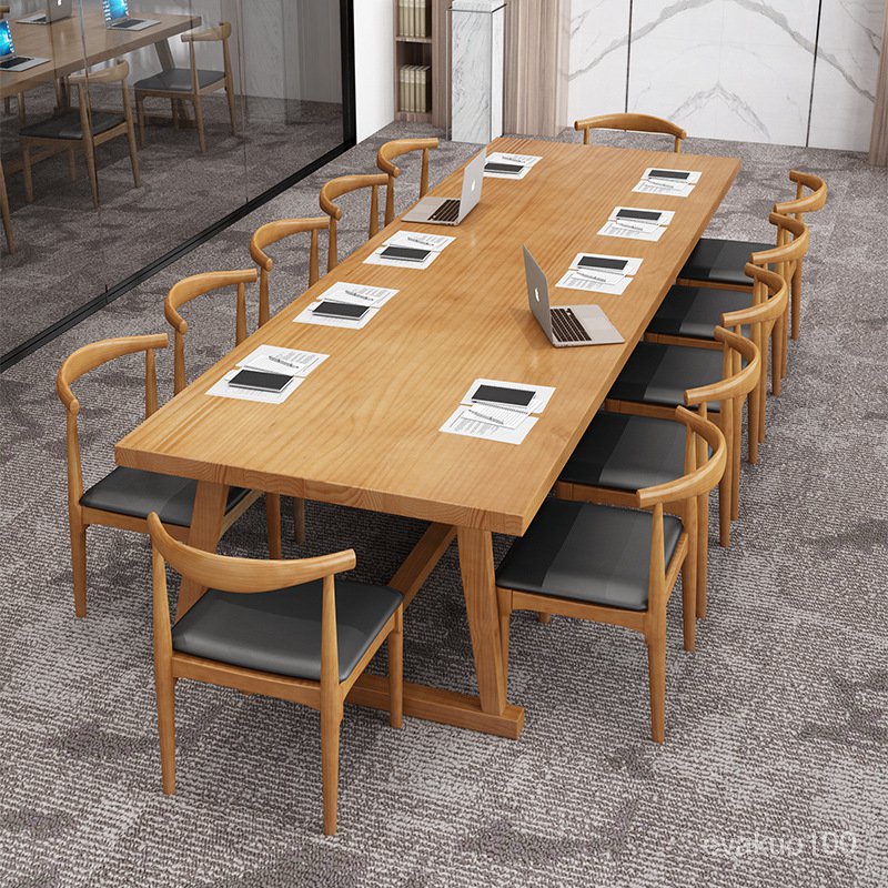 北歐實木辦公桌椅原木會議桌長桌現代簡約創意洽談桌工作臺長條桌