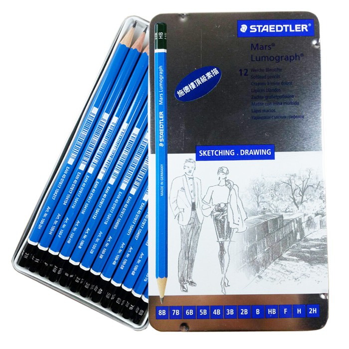 【找找美術】德國進口STAEDTLER施德樓/鐵甲武士 頂級藍桿繪圖鉛筆組12支/盒(鐵盒裝),素描/寫生/繪畫/美術
