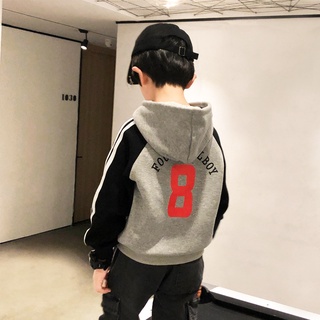 110-160CM 男童韓版連帽大學T 男孩帥氣長袖套頭衫 中大童秋季寬鬆上衣