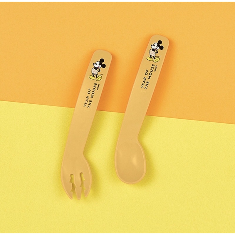 現貨 韓國Lilfant米奇兒童湯匙+叉子組 玉米澱粉製 兒童餐具