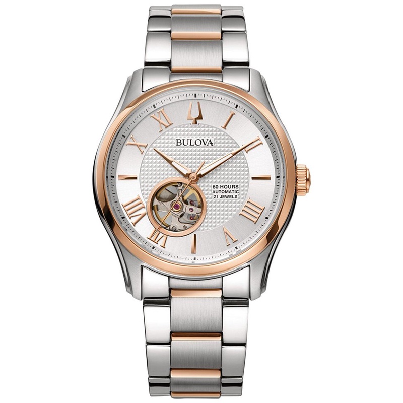 BULOVA 寶路華 白面半金鏤空不鏽鋼機械錶  41mm 98A213 台灣原廠公司貨 保固2年