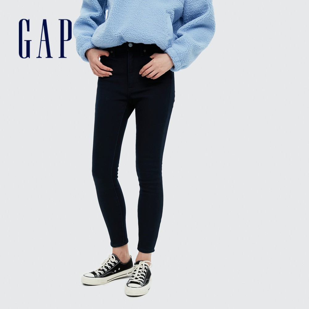 Gap 女裝 時尚刷毛高腰緊身牛仔褲-深靛藍色(656448)