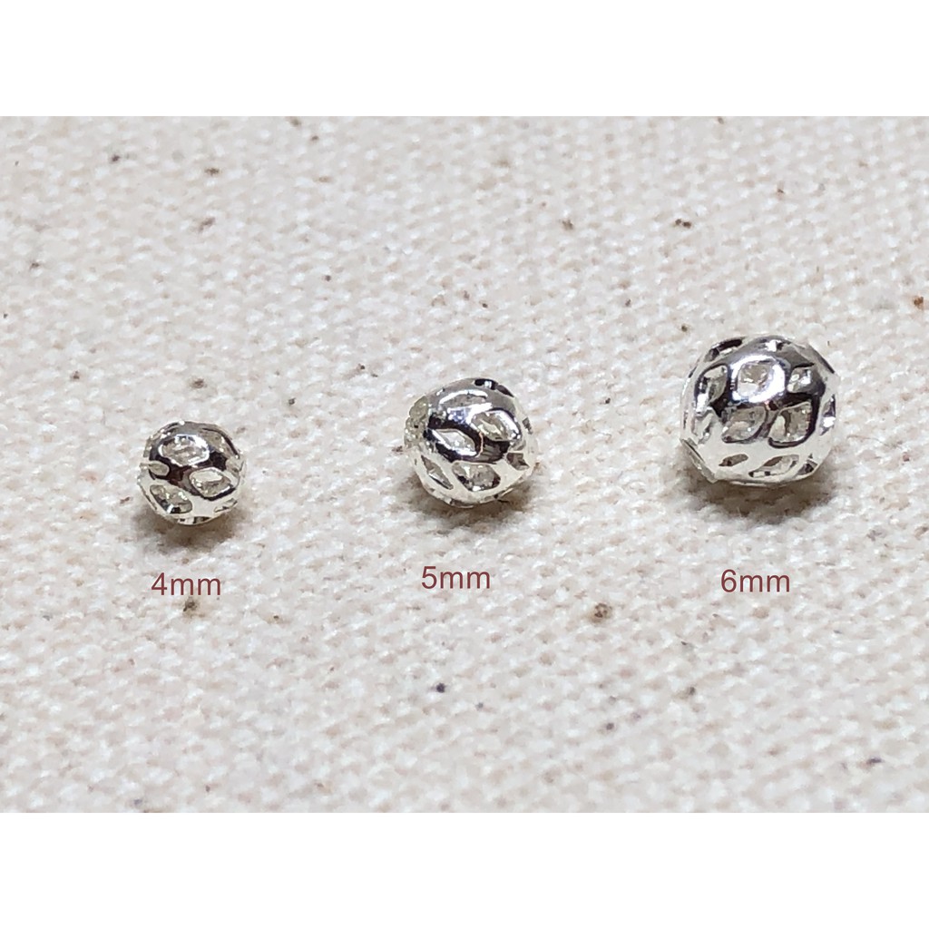 銅趣手創材料批發 包銀鏤空圓珠  DIY 飾品 散珠 隔珠 配件 單個