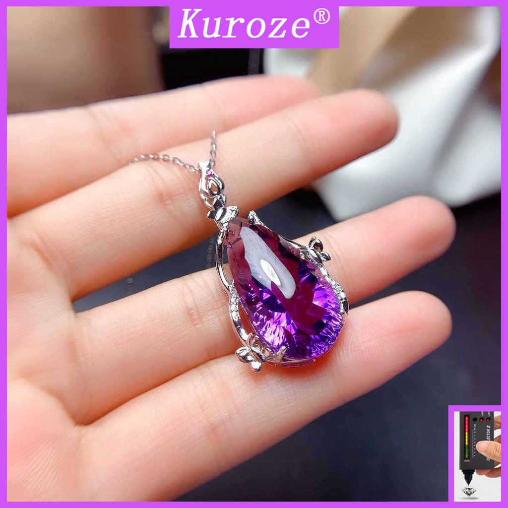 Kuroze 新款天然紫水晶吊墜女式簡約紫羅蘭水滴梨形彩色寶石項鍊