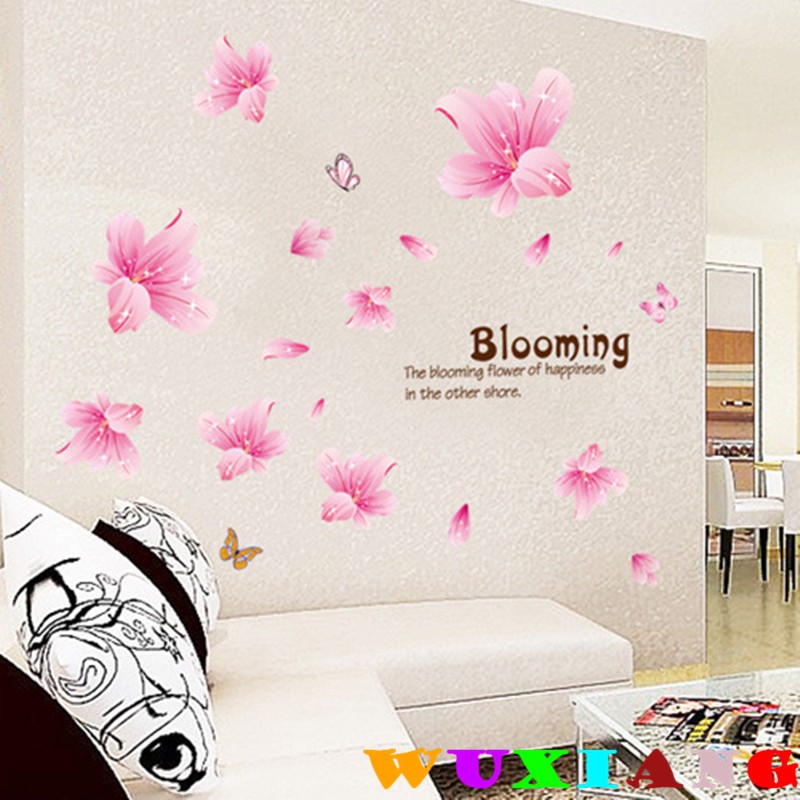 五象設計 花草樹木158 DIY 壁貼 粉色百合花 浪漫溫馨 家居裝飾牆貼 臥室牆裝飾貼紙 房間裝飾