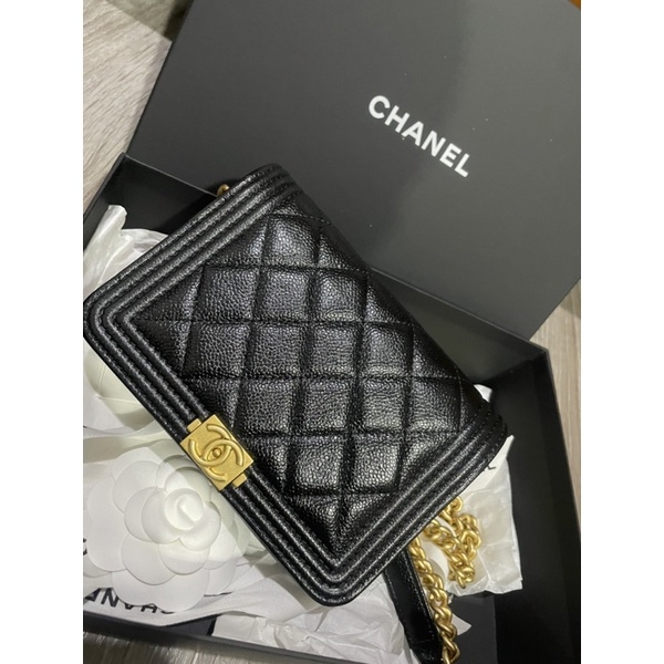 二手9成新chanel Leboy mini woc 全配 黑金牛 荔枝皮