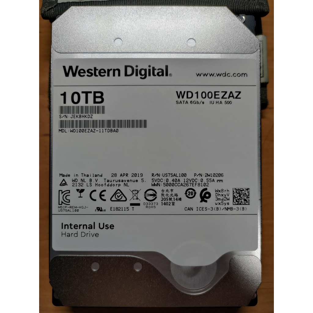 WD 10TB WD100EZAZ 3.5吋 硬碟 PMR 氦氣碟 US7SAL100 DC HC510 KDZ