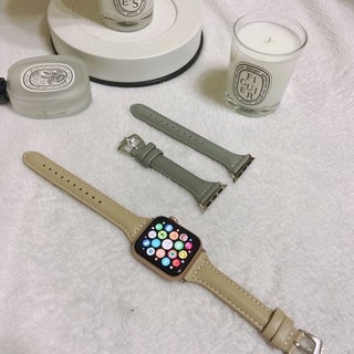 韓系真皮 Apple Watch 錶帶 奶茶色/大象灰 質感細款