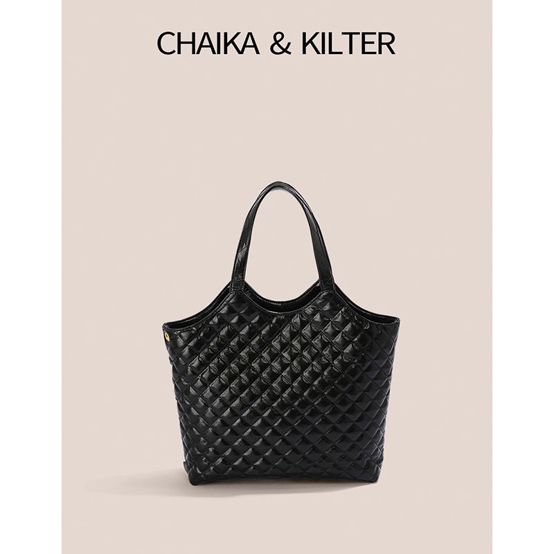 Chaika Kilter 女士經典高級黑色手提袋手提袋, 帶純色菱形 CK1459
