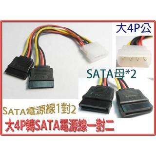 PR-24 純銅芯線製 大4P公 轉 SATA 15P母x2 一對二 桌機電源線 電源分接線 含接頭線長約18公分