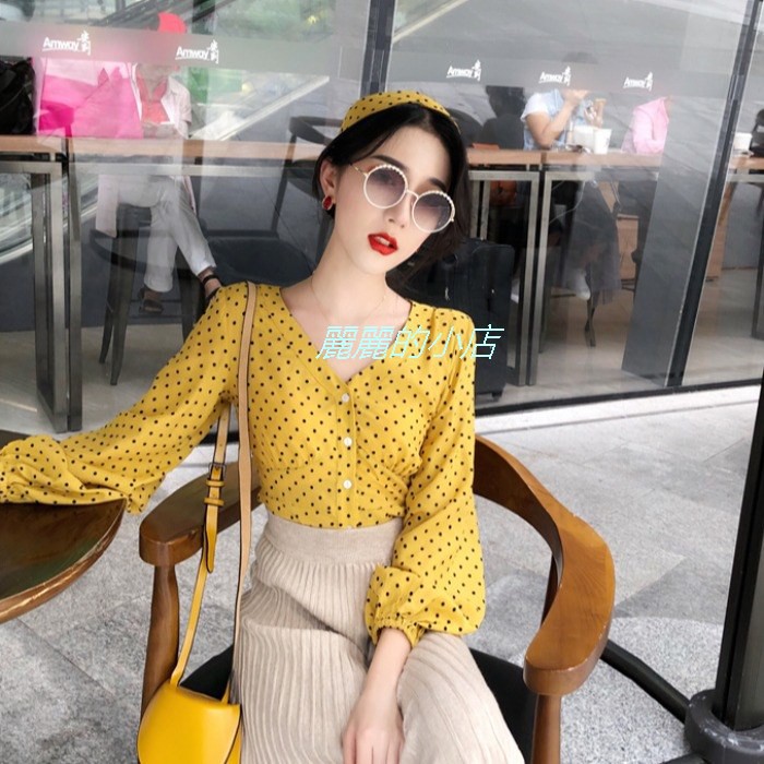 懷舊服裝70 80年代復古港風襯衫女上衣港式波點襯衣服60高腰 蝦皮購物