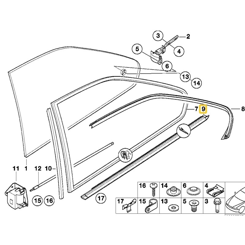 原廠BMW E36雙門原廠水切（後三角窗）