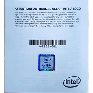 【S03 筑蒂資訊】intel CORE i7 8th Gen 8代 CPU貼紙說明書 皆為全新未用過的正版貼紙