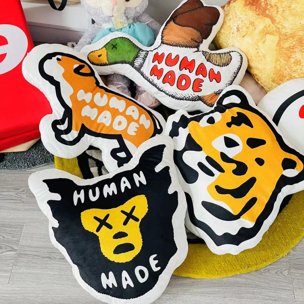 HUMAN MADE 新款老虎飛鴨法鬥狗猴頭玩偶禮物情侶潮流擺件可愛水晶絨抱枕