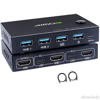 ⚡KVM切換器 TYPE-C 2口HDMI印表機共享一臺電腦顯示USB滑鼠鍵盤2進1 2口KVM切現貨