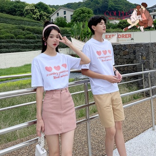 【COUPLE】💗💗2022夏季休閒情侶裝學院風愛心短袖寬鬆T恤衫半身裙套裝