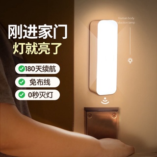 ☀熱賣 爆款☀自動開光燈 感應小夜燈人體聲控家用樓梯過道衣櫃充電式夜間智慧自動無線長條
