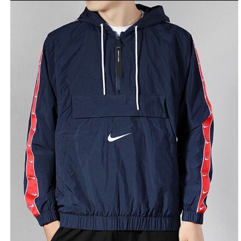 NIKE NSW 深藍 紅 白勾 拼接 串標 風衣 連帽 外套 衝鋒衣 CD0420-451 10812