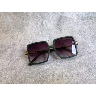 韓國高質感 墨綠 鏤空英文雕刻金邊太陽眼鏡🕶️抗UV400