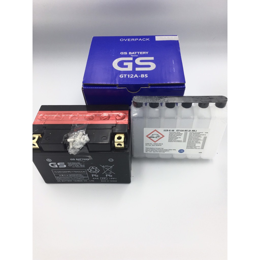 【現貨不用等】電池 電瓶 GT12A-BS=YT12A-BS 台灣GS統力 12號 機車重車適用 ( 12V-10A-1