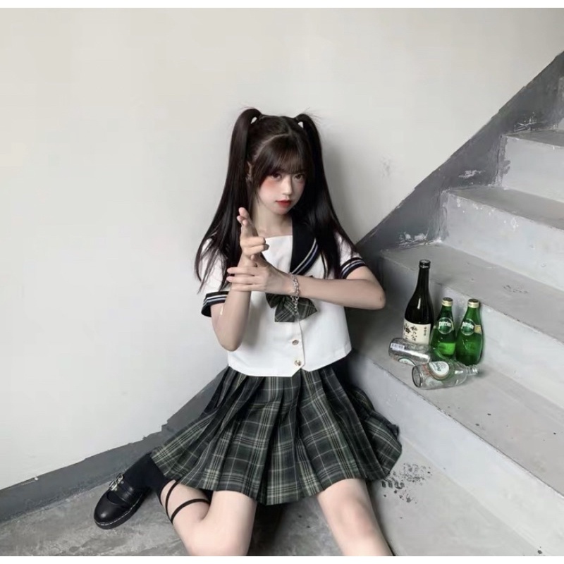 ［二手］安可 星閃閃 jk裙 日本 制服 jk 原创 格裙 百褶裙 制服 正版 深綠 綠格 校供