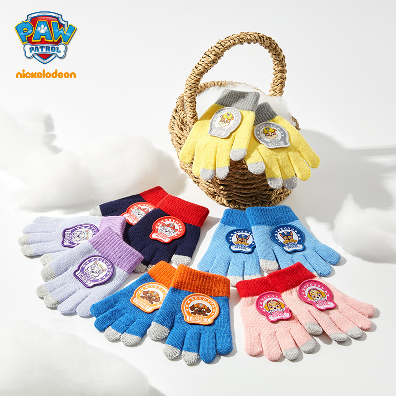 出清兒童五指針織手套冬汪汪隊男女寶寶幼兒可愛印花保暖手套