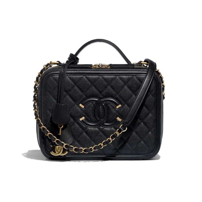 Chanel Vanity Case 黑色復古金鏈化妝箱-中款