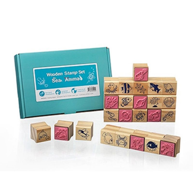 【台灣 ilovekids】兒童木製印章-海洋動物(紙盒)