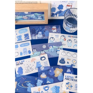 【貼紙包】藍色理想系列企鵝北極熊兔子無尾熊貼紙