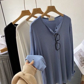 【🍒櫻桃大尺碼】L-4XL 大尺碼垂感寬鬆打底衫女胖mm純色顯瘦減齡遮肚長袖上衣T恤潮