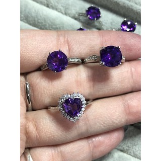 《A16》天然超美紫水晶鑽石切工鑲925銀吊墜戒指（2克拉，活圍）