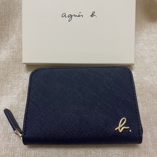 全新 agnes b 深藍色 藍色 4卡 金色拉鍊 拉鏈 牛皮 零錢包 錢包 小b 信用卡夾 卡包 保證真品 正品 防刮