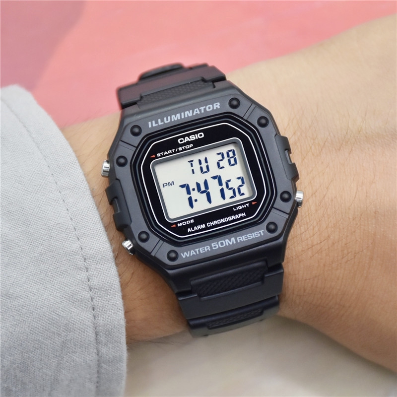 日本卡西歐方塊防水電子表時尚學生手錶男W-218H-4B2/4B/1A/2A/3A「寶貝嚴選」