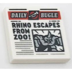 LEGO 76178 白色 2x2 號角日報 "RHINO ESCAPES FROM ZOO" 印刷磚