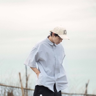 SIMON MADE TS-010 city boy 學院風 寬鬆 隱藏口袋 條紋 牛津 襯衫