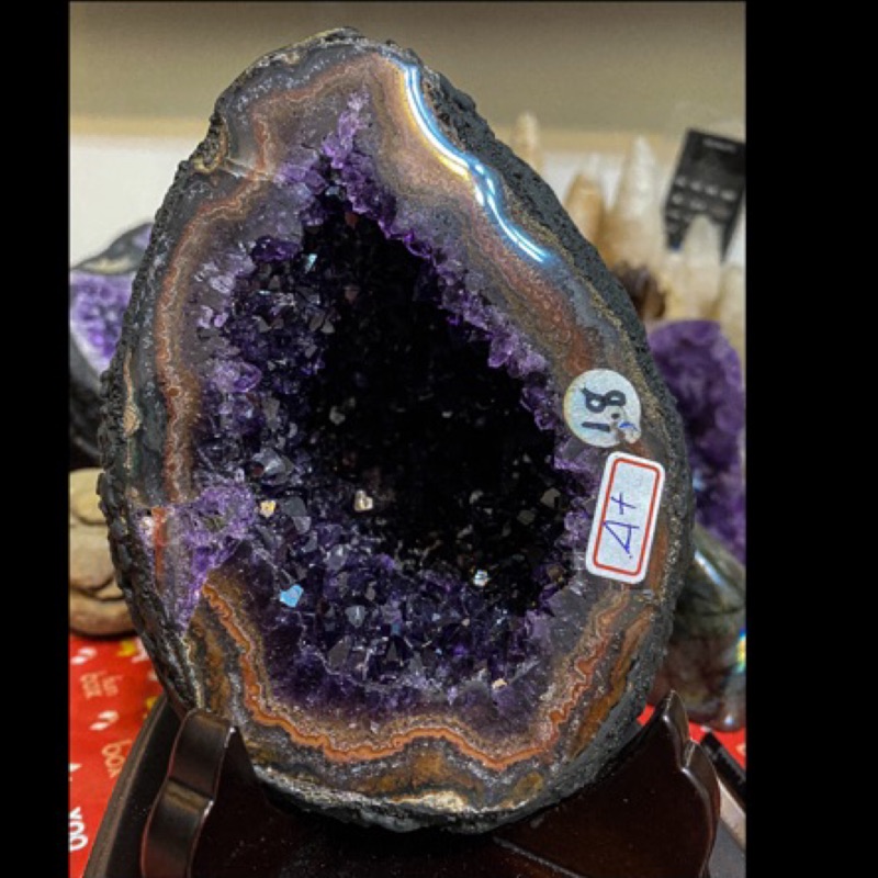 天然紫水晶洞含木底座