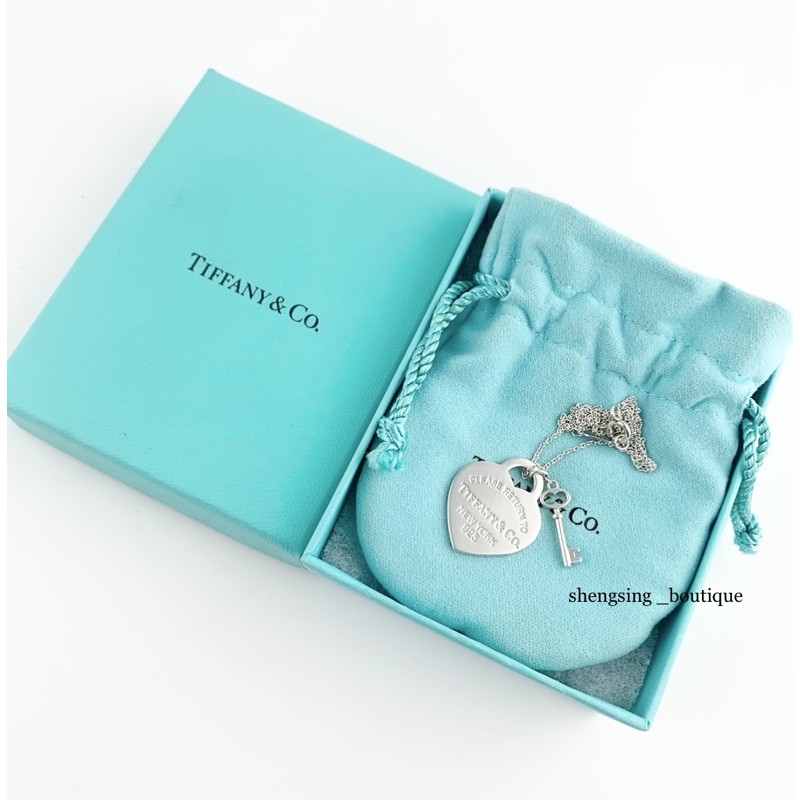(歡迎線上刷卡無息分期）[二手正品]TIFFANY&amp;Co. 925純銀 RTT愛心軍牌+小鑰匙 項鍊