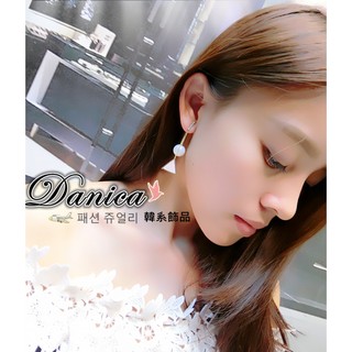 針式 現貨 韓國氣質甜美女神款幾何珍珠三角形流線水鑽後掛耳環 K92024 批發價 Danica 韓系飾品