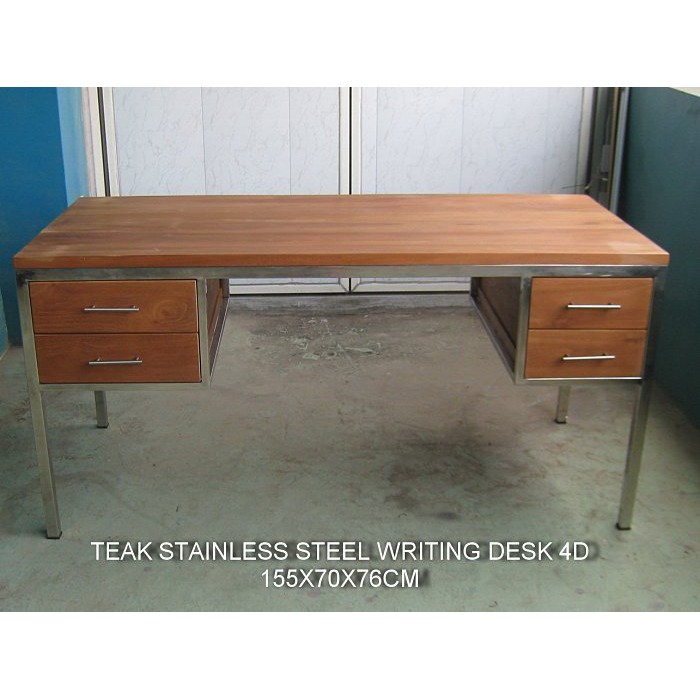 幸福家實木傢俱 全柚木+不銹鋼桌腳 書桌, 工作桌, 辦公桌,左右兩抽(TEAK STAINLESS STEEL)