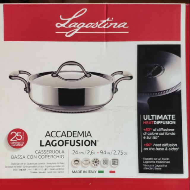 [全新]義大利製/樂鍋史蒂娜ACCADEMIA LAGOFUSION頂級五層鍋系列24CM不鏽鋼深煎平底鍋
