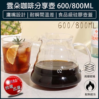 【免運x大量現貨x600ml 800ml】附蓋 雲朵咖啡壺 咖啡壺 咖啡分享壺 分享壺 手沖咖啡 雲朵壺 玻璃壺